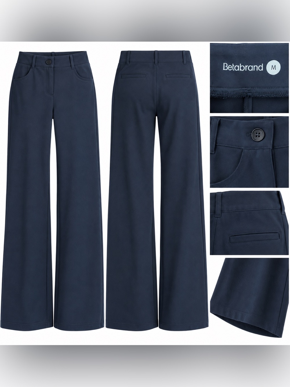 Betabrand 7-Pocket High-Waist Dress Pant Yoga Pants Wide Navy M